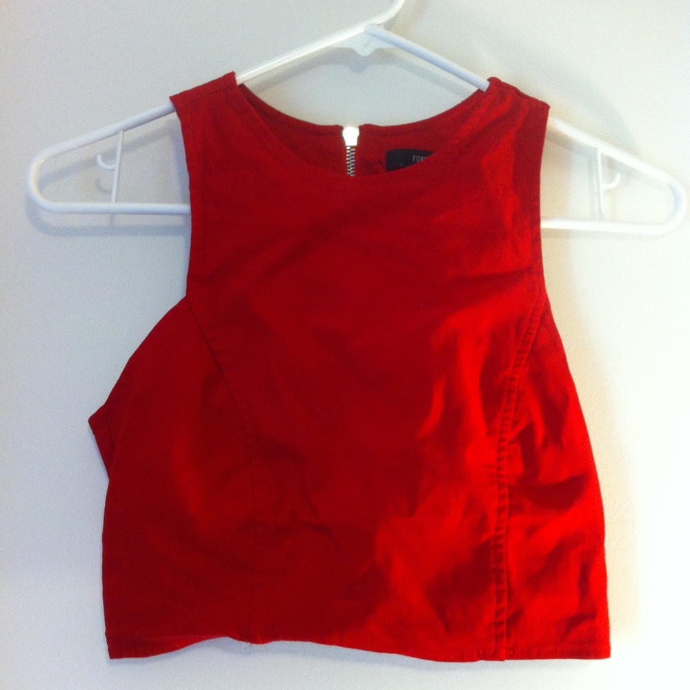 Forever 21 Red Zip Up Crop Top Cutout